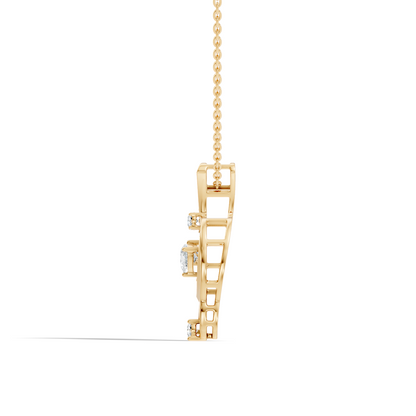 14K Solid Gold Heart Cut Diamond Pendant Round Handcrafted Necklace Gift For Her