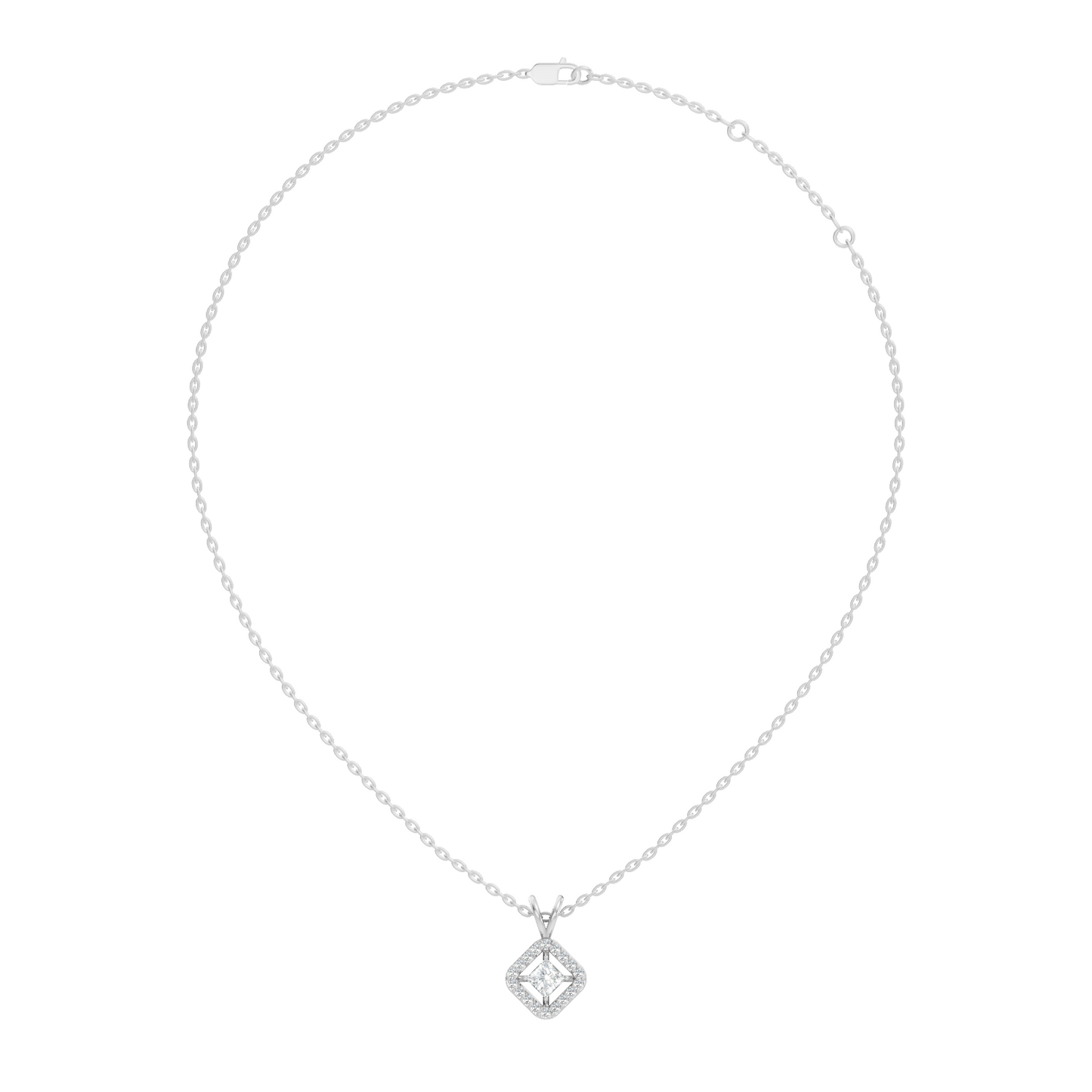 Colorless Lab Diamond Princess Cut Pendant Necklace 0.45 Ct Round Accent Gift for Her