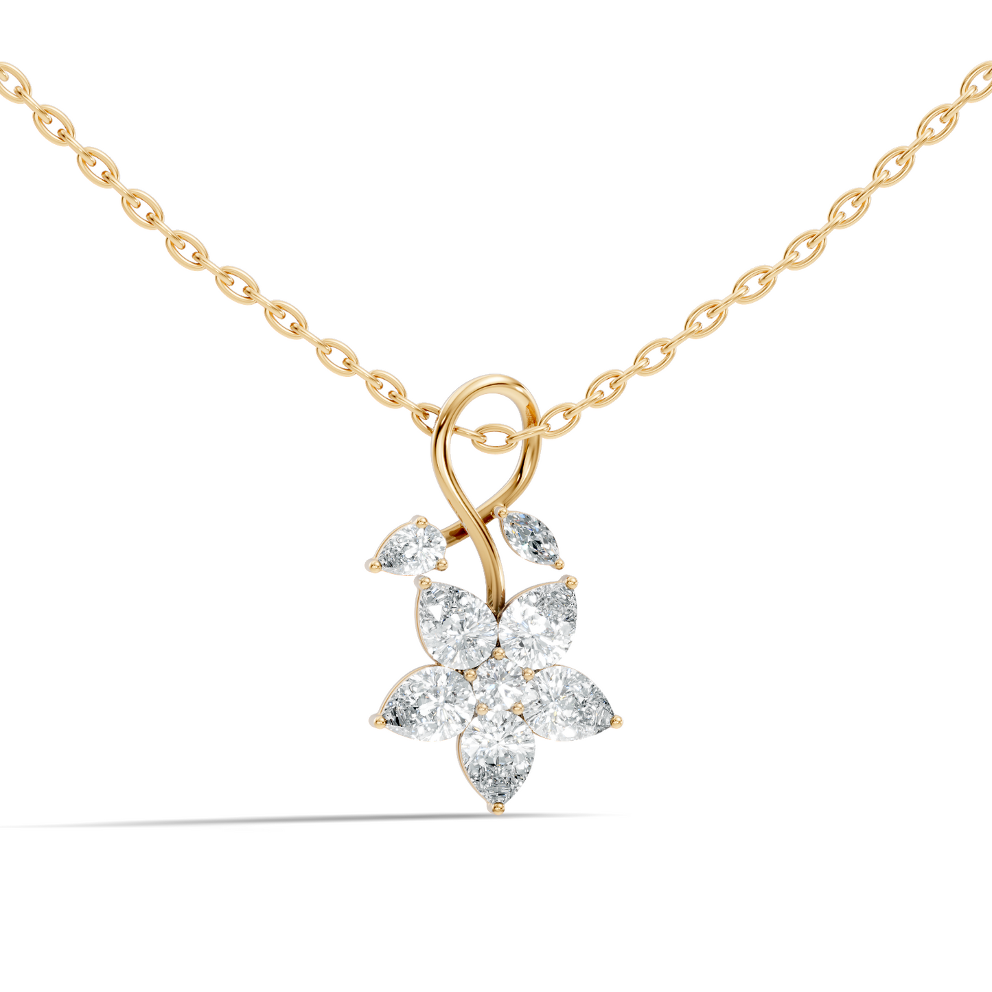 1.24 CT Lab Grown Marquise/Pear Diamond Pendant Floral Inspired Jewelry In 14K Solid Gold