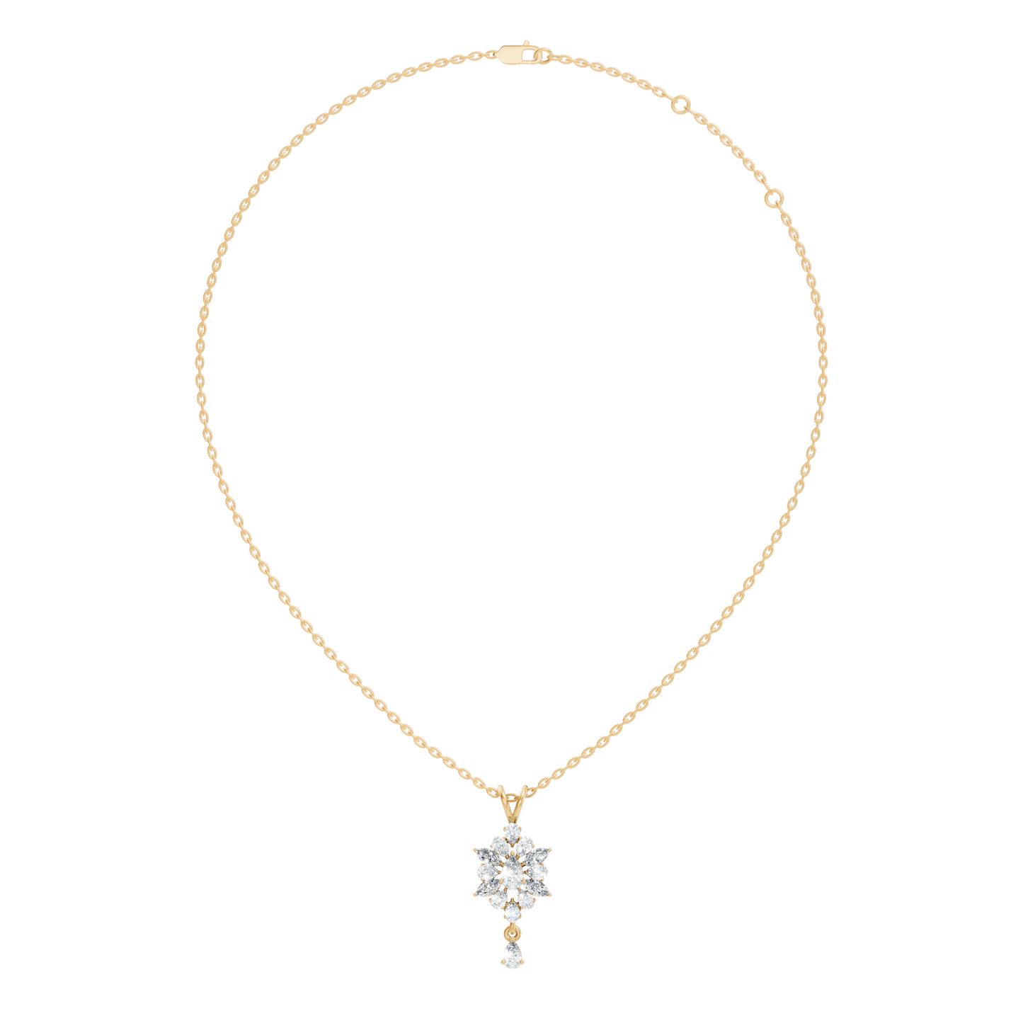 14K Solid Yellow Gold Pendant with 1.87 CT Lab-Grown Pear or Marquise Cut Diamond