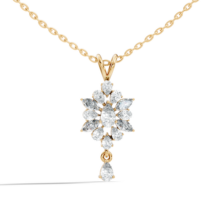 14K Solid Yellow Gold Pendant with 1.87 CT Lab-Grown Pear or Marquise Cut Diamond
