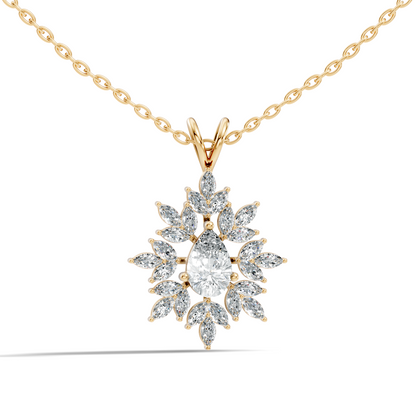 Vintage 1.30 CT Pear Cut Labgrown Diamond Pendant Necklace In 14K Gold Jewelry