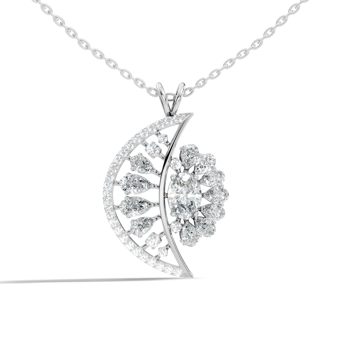 Vintage White Gold Diamond Pendant 3.25 CT Lab-Grown Pear & Oval Diamonds