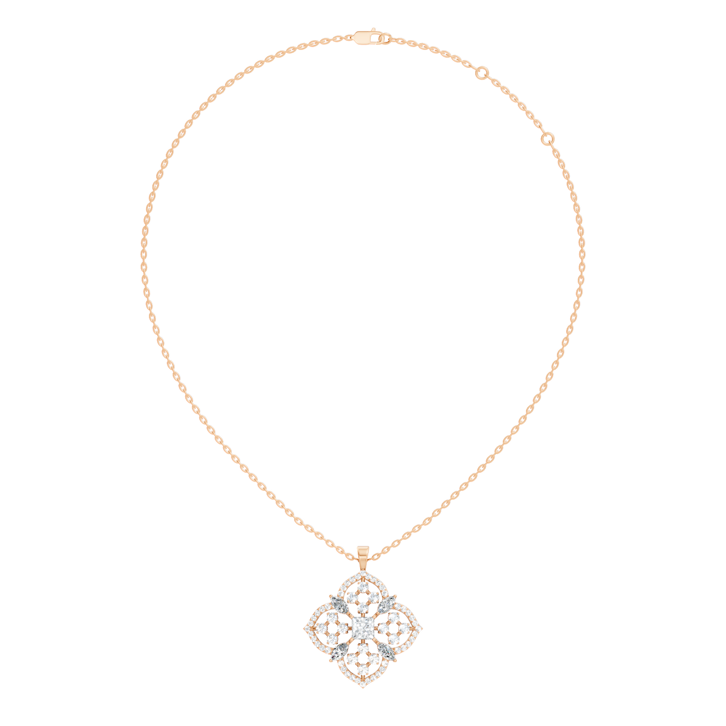 Handcrafted Marquise and Princess Diamond Gold Pendant Special Gift For Her In 14K Solid Gold