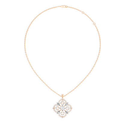 Handcrafted Marquise and Princess Diamond Gold Pendant Special Gift For Her In 14K Solid Gold