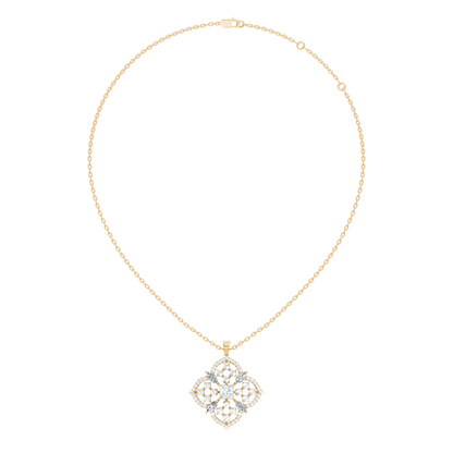 Handcrafted Marquise and Princess Diamond Gold Pendant Special Gift For Her In 14K Solid Gold