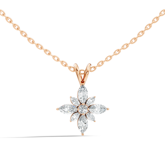 Timeless 14K Gold Marquise Cut Diamond Necklace Vintage Inspired Anniversary Gift For Her