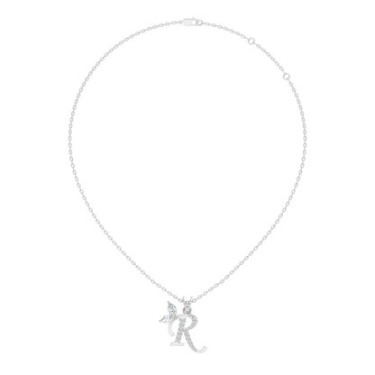 Handcrafted Elegant Diamond Letter Necklace In 14K Solid White Gold Pendant For Her