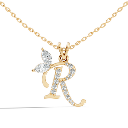 Handcrafted Elegant Diamond Letter Necklace In 14K Solid White Gold Pendant For Her