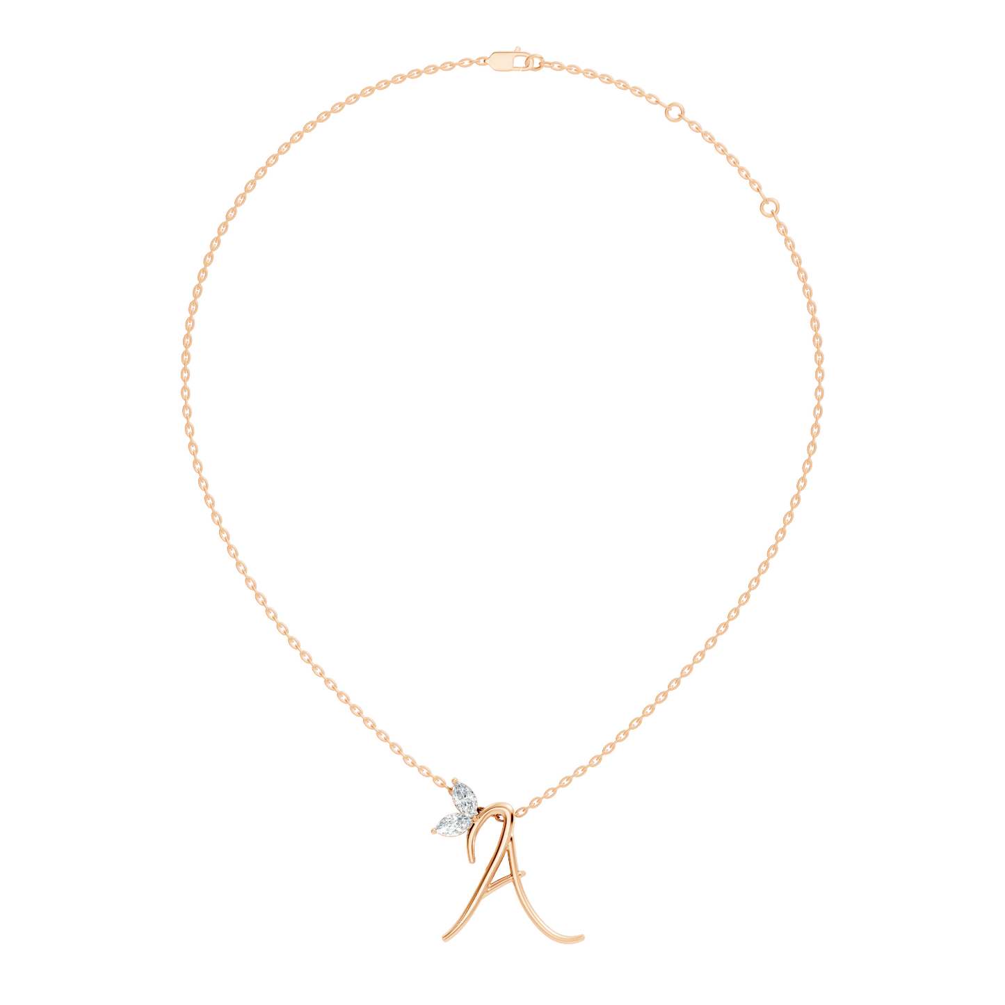 Unique Marquise Cut Diamond Pendant In 14K Solid Gold Personalized A Letter Jewelry