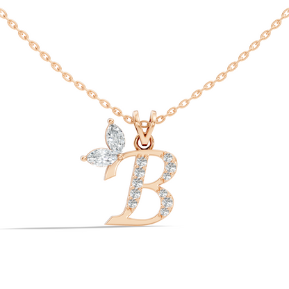 14K Gold Unisex Pendant with Round & Marquise Cut Diamonds Alphabet B Inspired Jewelry