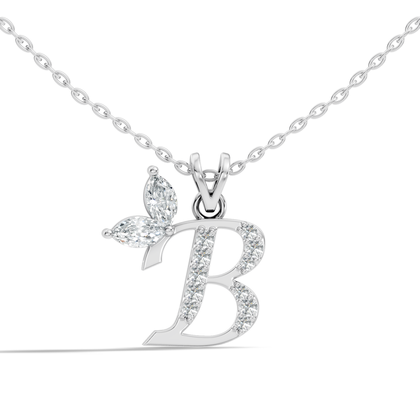 14K Gold Unisex Pendant with Round & Marquise Cut Diamonds Alphabet B Inspired Jewelry
