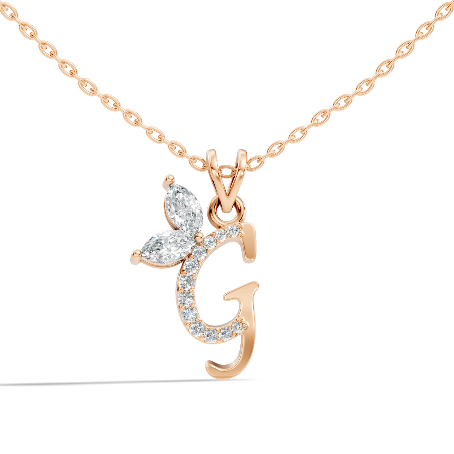 14K Solid Gold Marquise and Round Cut Diamond G Alphabet Pendant For Her