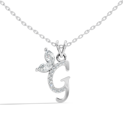 14K Solid Gold Marquise and Round Cut Diamond G Alphabet Pendant For Her