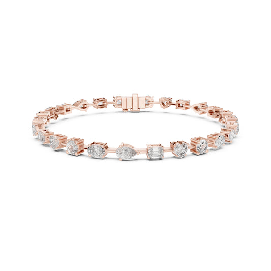 4.77Ct Multi Shape Diamond Vintage Cluster 14k Solid Rose Gold Dainty Perfect Handmade Party Wear Tennis Bracelet Gift For Her