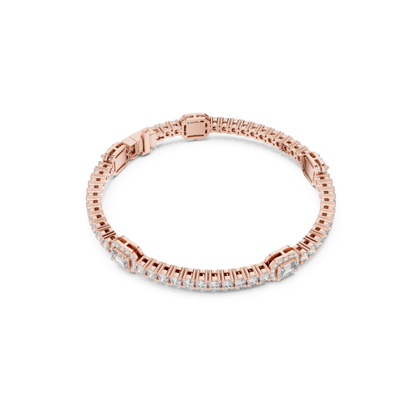 14 K Solid Yellow Gold Emerald Cut Natural Diamond Round Antique Stunning Perfect Line Bracelet Anniversary Gift For Her