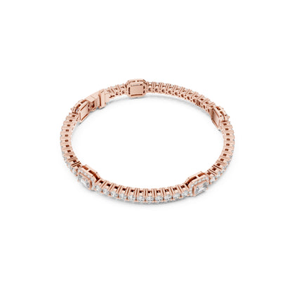 14 K Solid Yellow Gold Emerald Cut Natural Diamond Round Antique Stunning Perfect Line Bracelet Anniversary Gift For Her