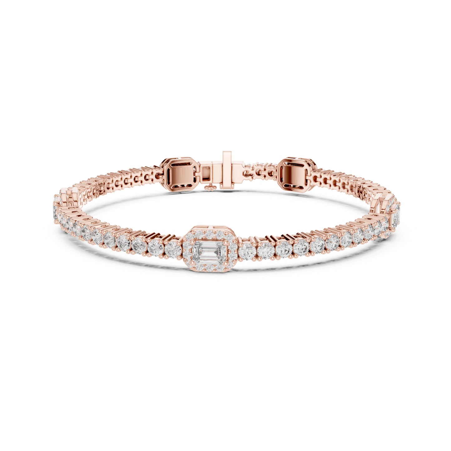 14 K Solid Yellow Gold Emerald Cut Natural Diamond Round Antique Stunning Perfect Line Bracelet Anniversary Gift For Her