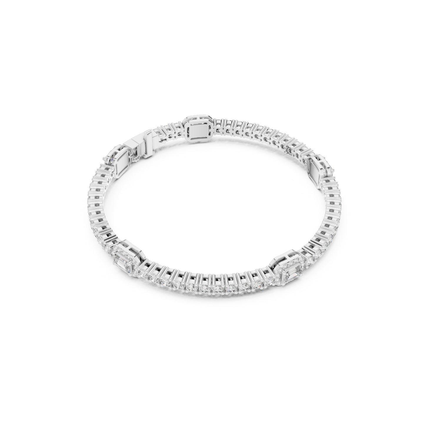 14 K Solid Yellow Gold Emerald Cut Natural Diamond Round Antique Stunning Perfect Line Bracelet Anniversary Gift For Her