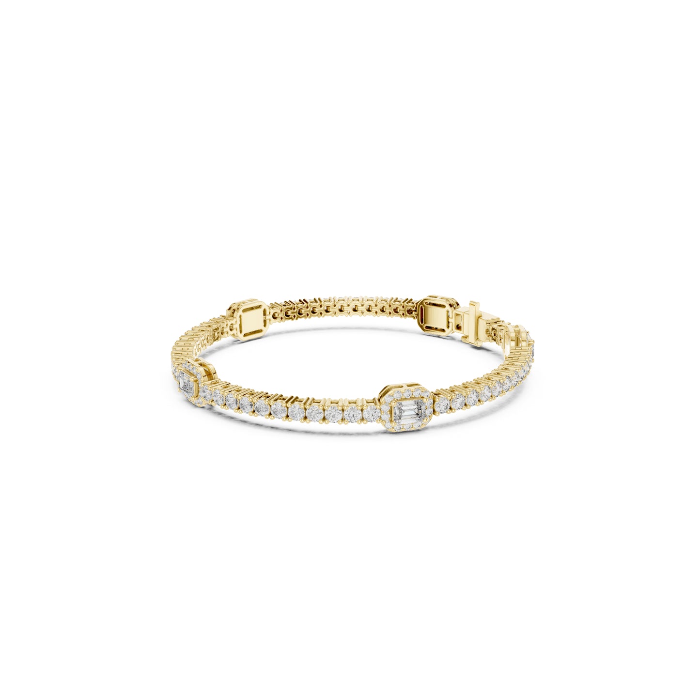 14 K Solid Yellow Gold Emerald Cut Natural Diamond Round Antique Stunning Perfect Line Bracelet Anniversary Gift For Her