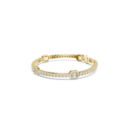 14 K Solid Yellow Gold Emerald Cut Natural Diamond Round Antique Stunning Perfect Line Bracelet Anniversary Gift For Her