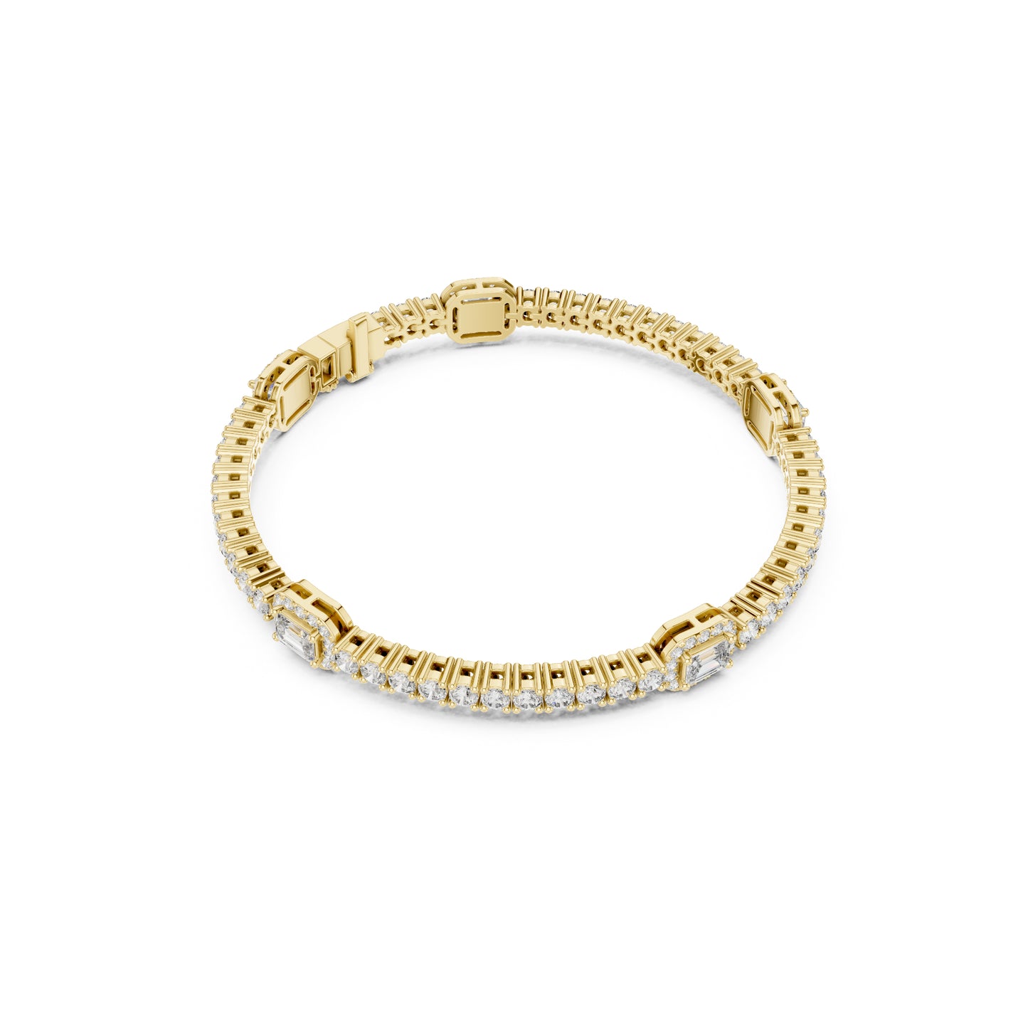 14 K Solid Yellow Gold Emerald Cut Natural Diamond Round Antique Stunning Perfect Line Bracelet Anniversary Gift For Her