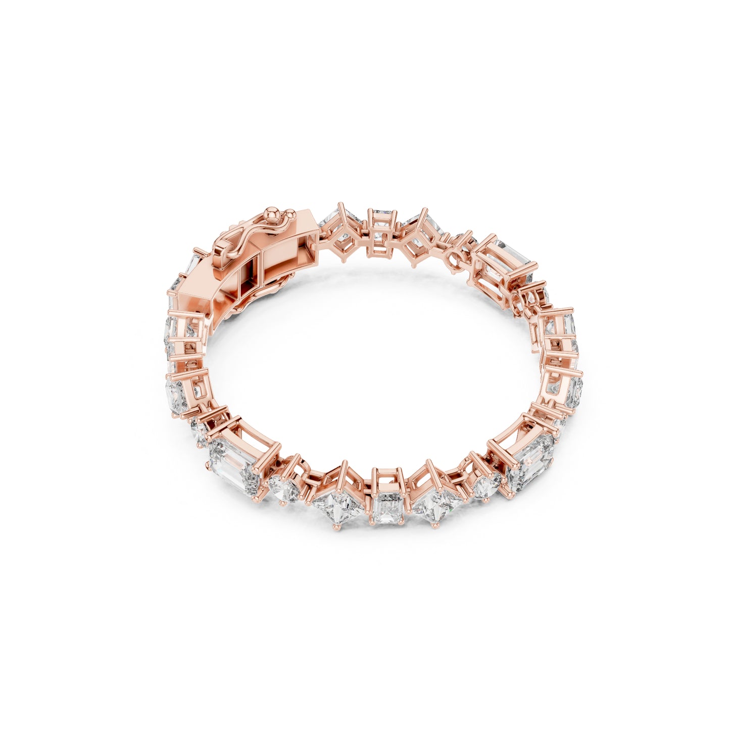 14K Solid Gold Multi Shape Top Grade Lab Grown Diamond Unique Art Deco Dainty Engagement Tennis Bracelet Gift For Her