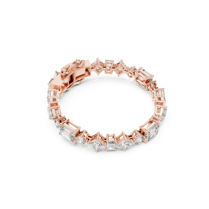 14K Solid Gold Multi Shape Top Grade Lab Grown Diamond Unique Art Deco Dainty Engagement Tennis Bracelet Gift For Her