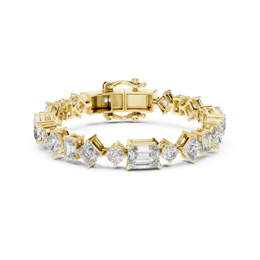 14K Solid Gold Multi Shape Top Grade Lab Grown Diamond Unique Art Deco Dainty Engagement Tennis Bracelet Gift For Her
