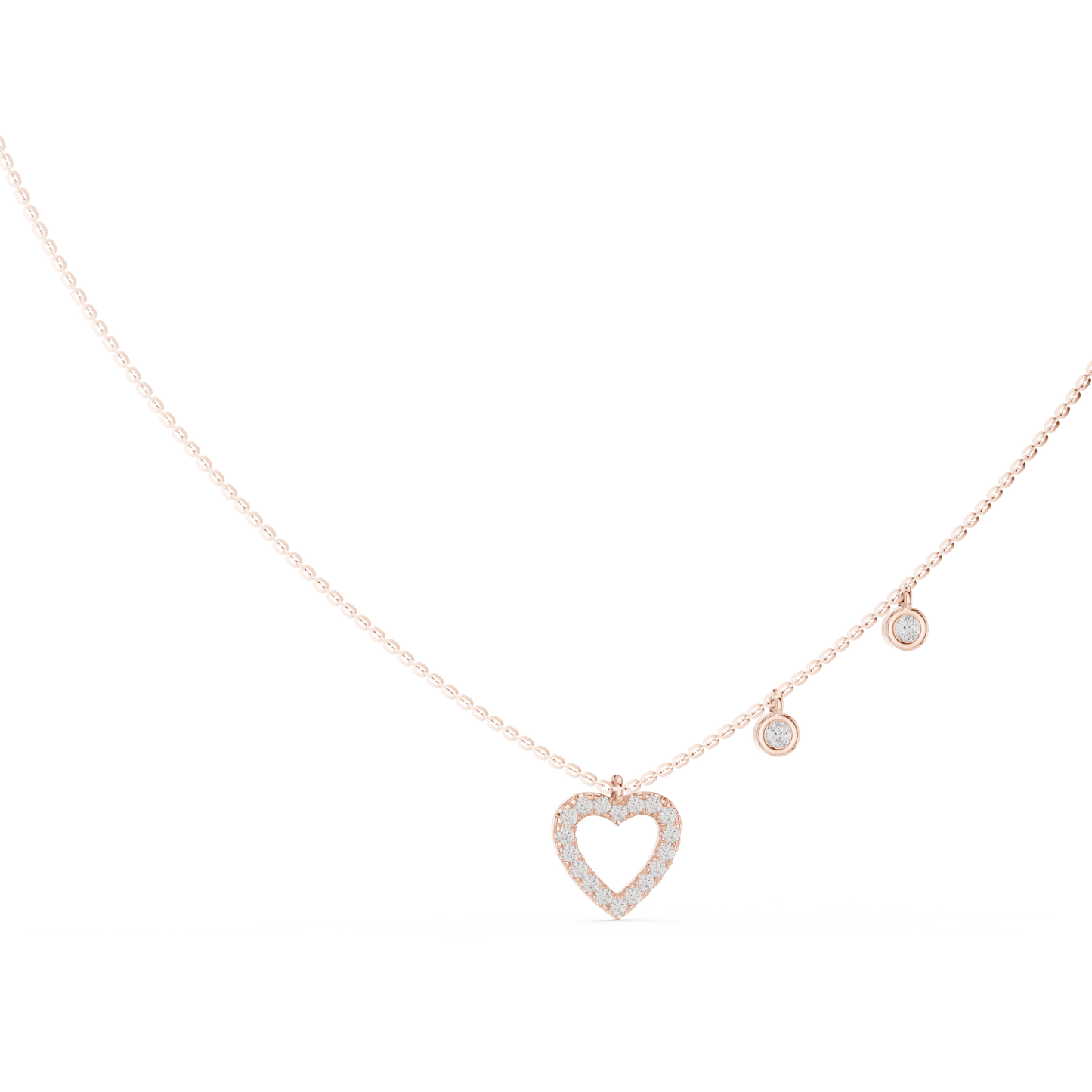 Heart Shape Round Cut Natural & Lab Grown Diamond 14k Rose Gold Very Sparkle Classic Necklace For Her