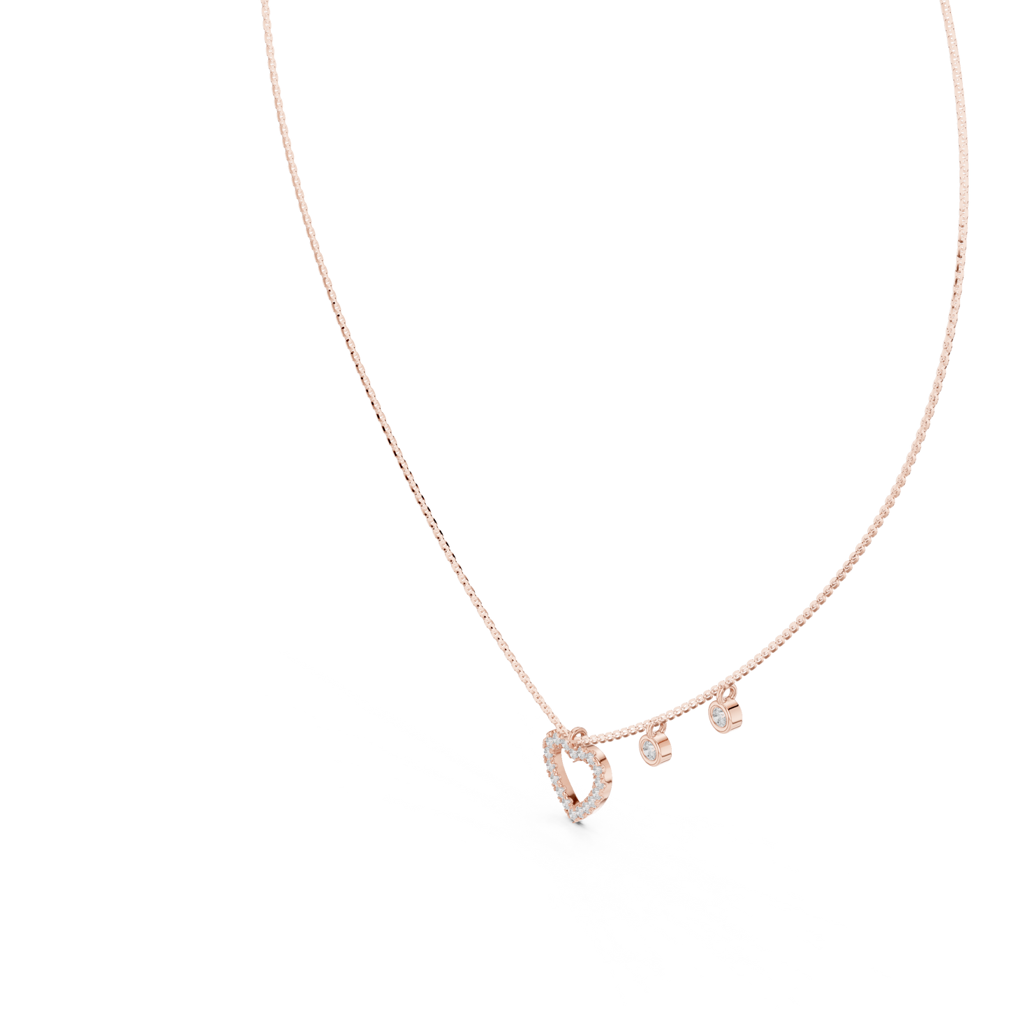 Heart Shape Round Cut Natural & Lab Grown Diamond 14k Rose Gold Very Sparkle Classic Necklace For Her