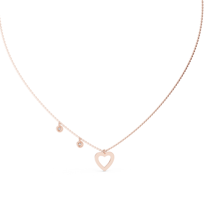 Heart Shape Round Cut Natural & Lab Grown Diamond 14k Rose Gold  Very Sparkle  Classic Necklace For Her