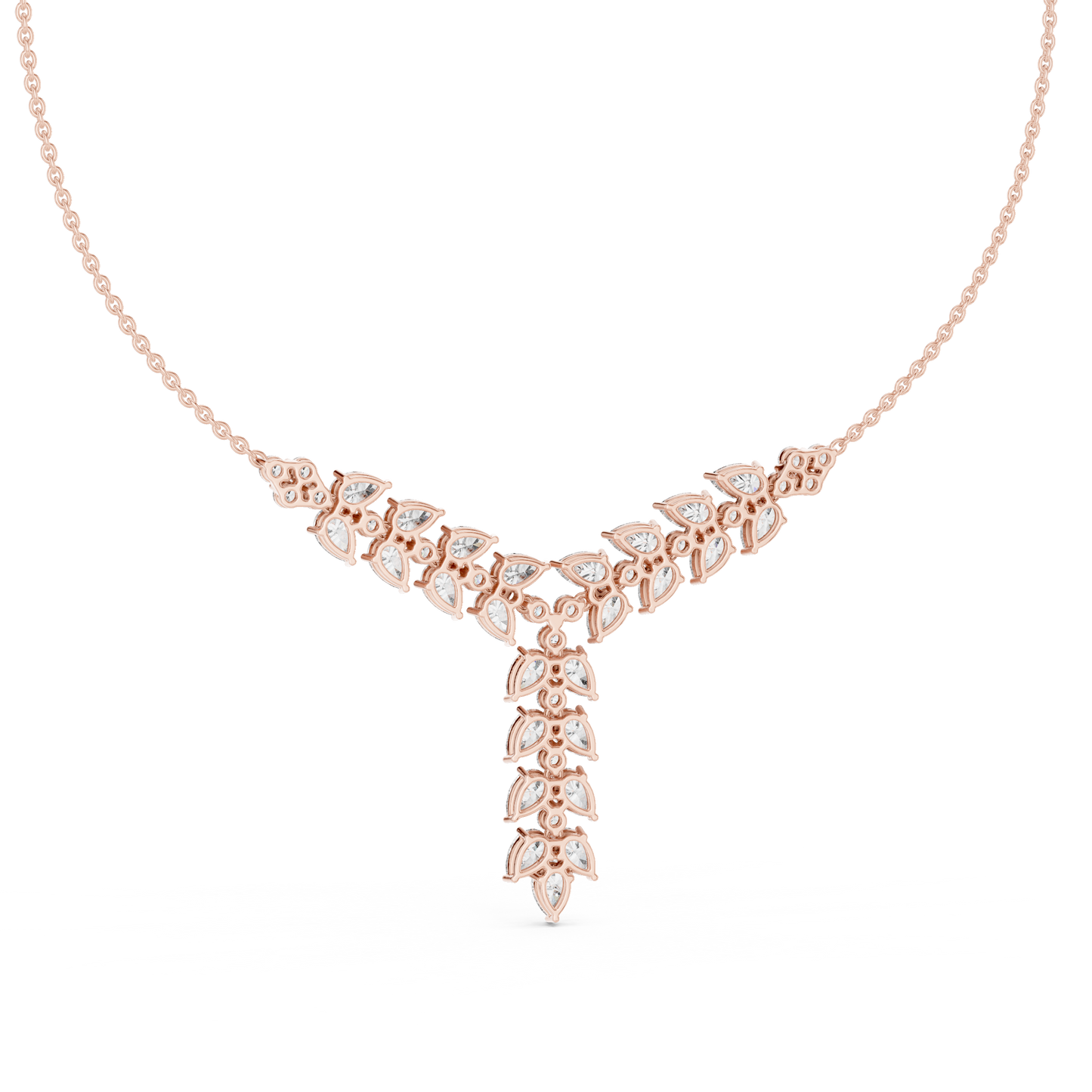 14.70 Ct 10k Solid White Gold Pear & Round Natural Diamond Graduation Necklace Fantastic Gift For her