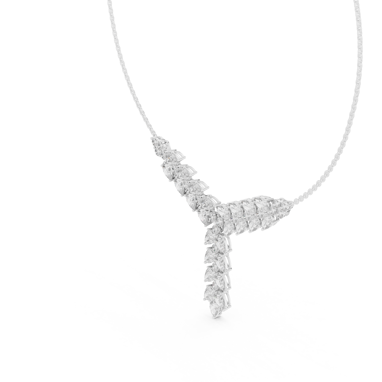 14.70 Ct 10k Solid White Gold Pear & Round Natural Diamond Graduation Necklace Fantastic Gift For her