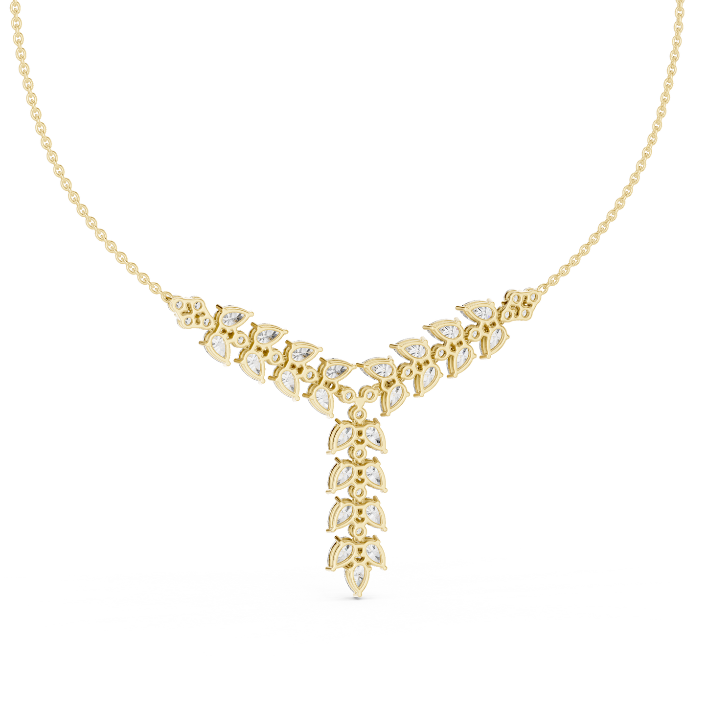 14.70 Ct 10k Solid White Gold Pear & Round Natural Diamond Graduation Necklace Fantastic Gift For her