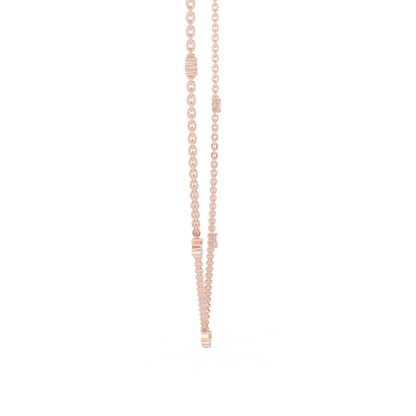 14k Solid Rose Gold 5 Stone Round & Baguette Square Shape Lab Grown & Natural Diamond Simply Classic Look Diamond Necklace