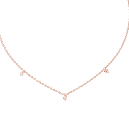 14k Solid Rose Gold 5 Stone Round & Baguette Square Shape Lab Grown & Natural Diamond Simply Classic Look Diamond Necklace