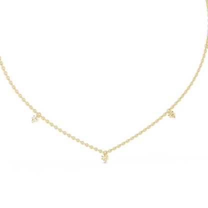14k Solid Rose Gold 5 Stone Round & Baguette Square Shape Lab Grown & Natural Diamond Simply Classic Look Diamond Necklace