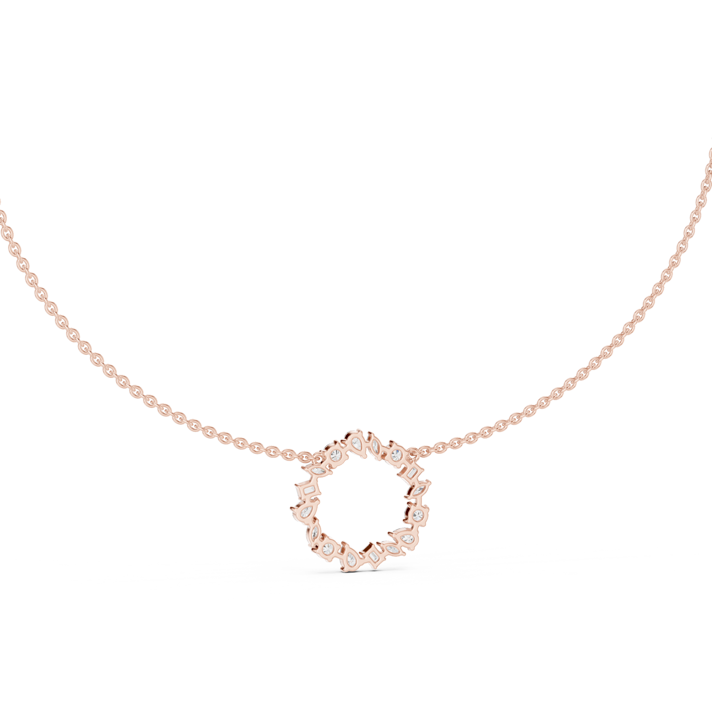 2.52 Ct All Shapes Round, Pear, Marquise, Emerald Lab Grown Diamond Round Style Wedding Wear 14k Solid Gold Necklace