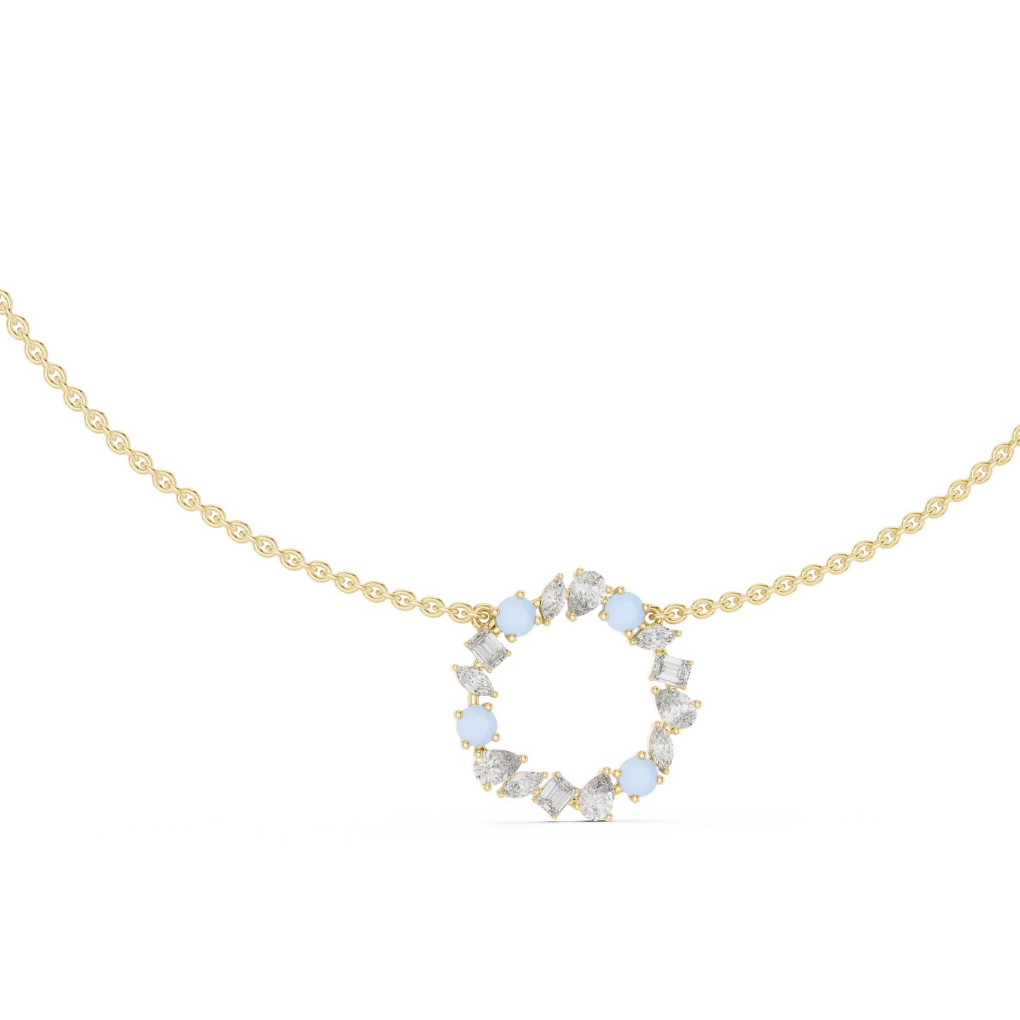 2.52 Ct All Shapes Round, Pear, Marquise, Emerald Lab Grown Diamond Round Style Wedding Wear 14k Solid Gold Necklace
