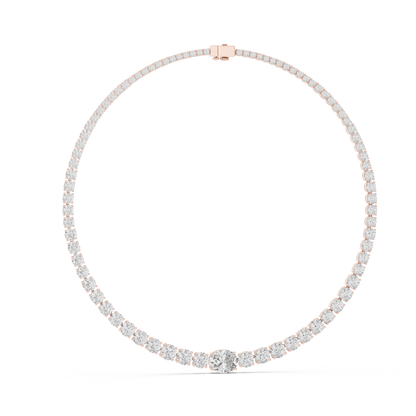 14k Solid Rose Gold Round & Oval Cut Lab Grown fantastic Vintage Diamond Necklace For Bridal Gift