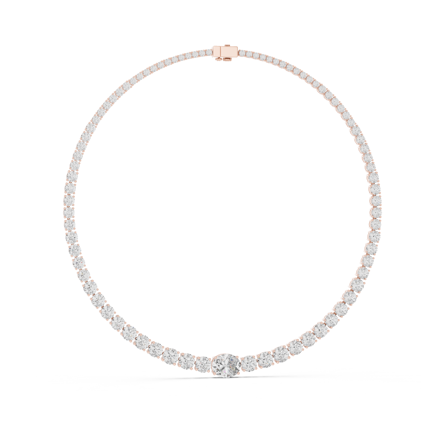 14k Solid Rose Gold Round & Oval Cut Lab Grown fantastic Vintage Diamond Necklace For Bridal Gift