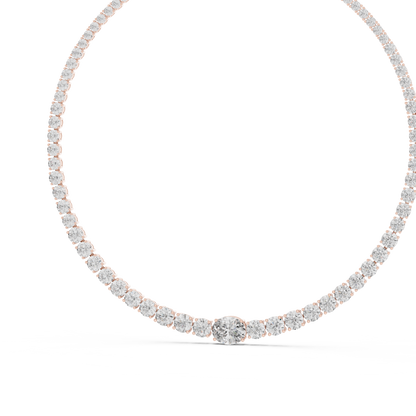 14k Solid Rose Gold Round & Oval Cut Lab Grown fantastic Vintage Diamond Necklace For Bridal Gift