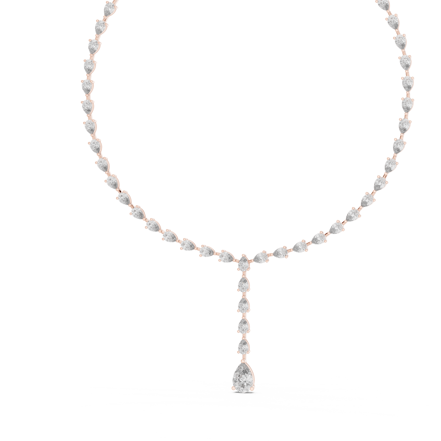 10k Solid White Gold Pear Shape Lab Grown Diamond With Tennis Classic Women Diamond Necklace