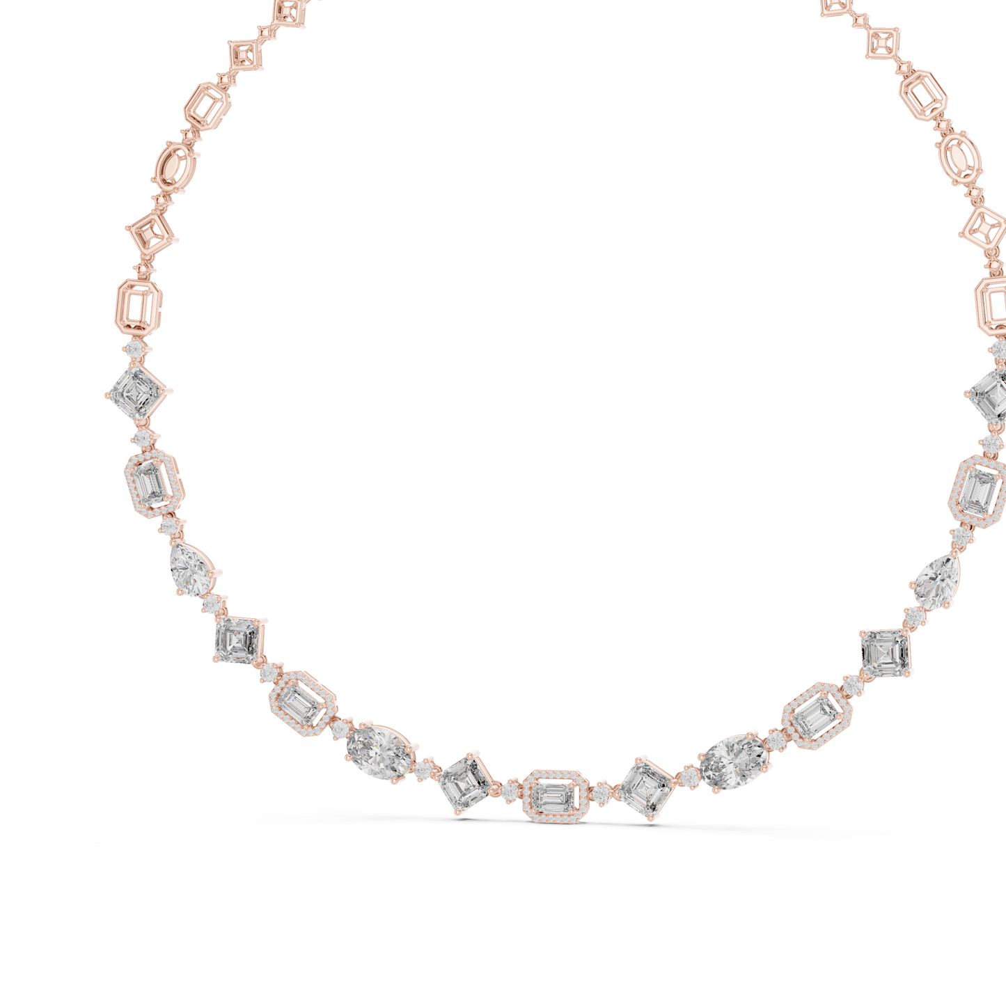 Round, Pear, Emerald, Shapes Lab Grown Diamond 18k Solid Gold Vintage Classic Diamond Necklace