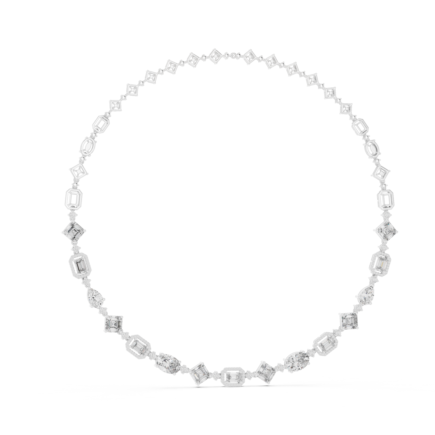 Round, Pear, Emerald, Shapes Lab Grown Diamond 18k Solid Gold Vintage Classic Diamond Necklace