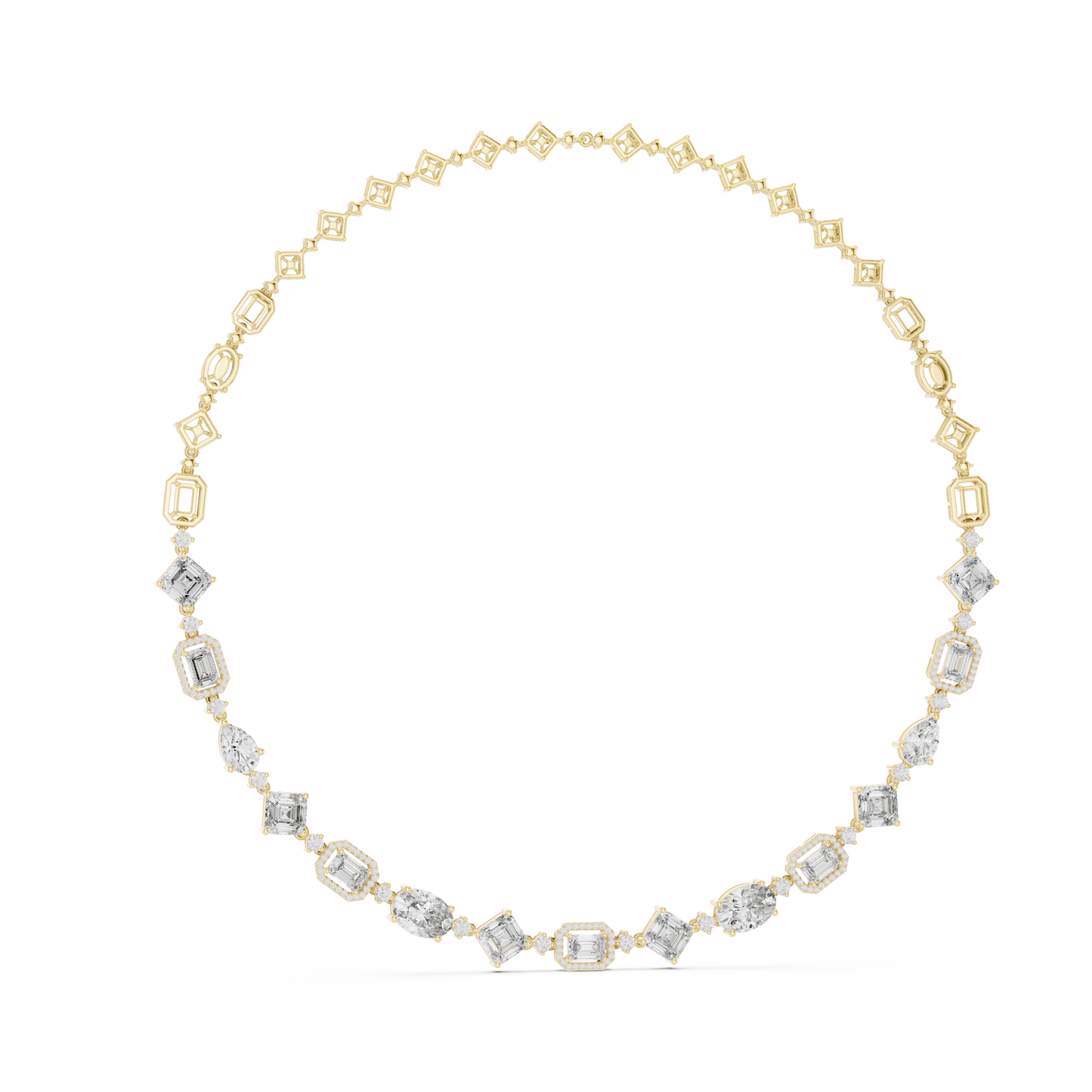Round, Pear, Emerald, Shapes Lab Grown Diamond 18k Solid Gold Vintage Classic Diamond Necklace