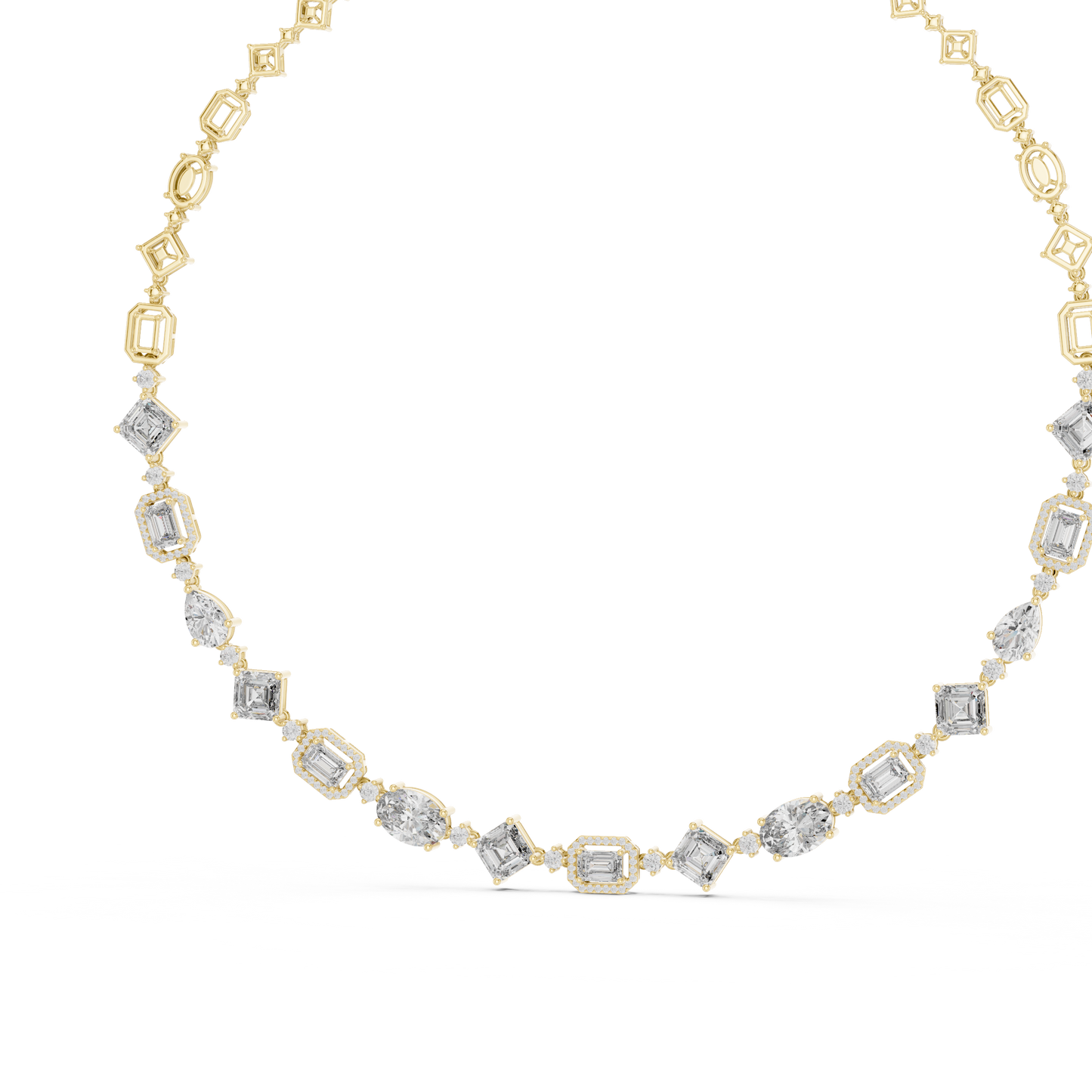 Round, Pear, Emerald, Shapes Lab Grown Diamond 18k Solid Gold Vintage Classic Diamond Necklace