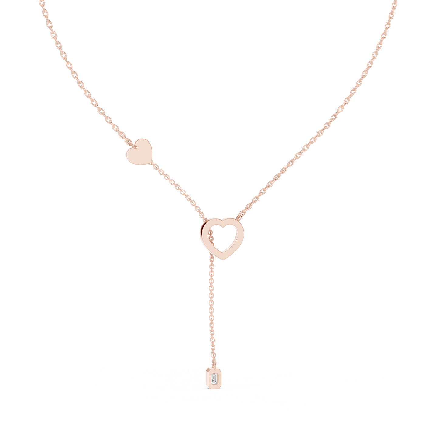 14k Solid Gold Heart Shapes Round & Emerald Cut Natural & Lab Grown Diamond Necklace For Birthday