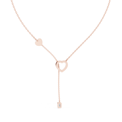 14k Solid Gold Heart Shapes Round & Emerald Cut Natural & Lab Grown Diamond Necklace For Birthday